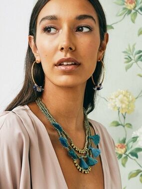 Handcrafted Teal Tassel Statement Necklace